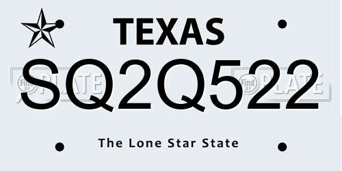 SQ2Q522 Texas License Plate