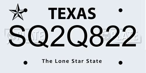 SQ2Q822 Texas License Plate