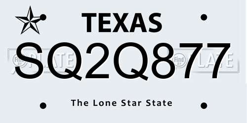 SQ2Q877 Texas License Plate