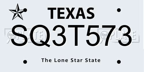 SQ3T573 Texas License Plate