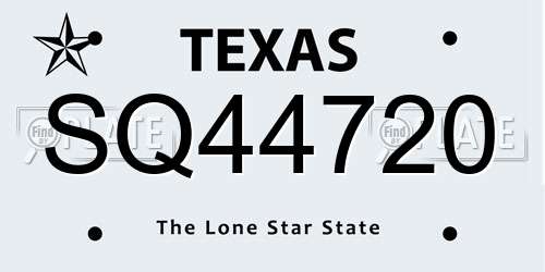 SQ44720 Texas License Plate