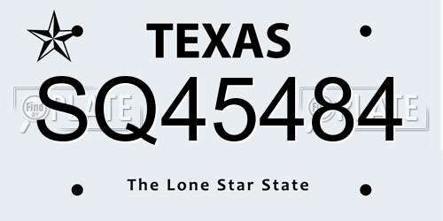 SQ45484 Texas License Plate