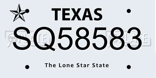 SQ58583 Texas License Plate