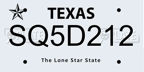 SQ5D212 Texas License Plate