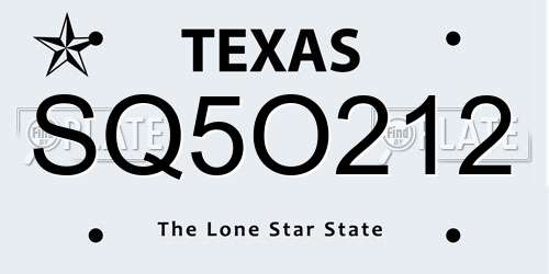 SQ5O212 Texas License Plate