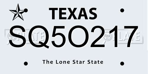 SQ5O217 Texas License Plate
