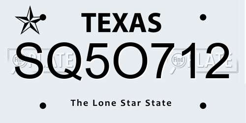 SQ5O712 Texas License Plate