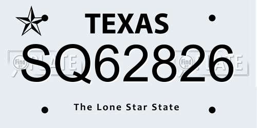 SQ62826 Texas License Plate