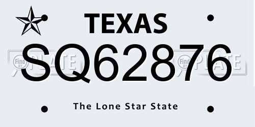 SQ62876 Texas License Plate
