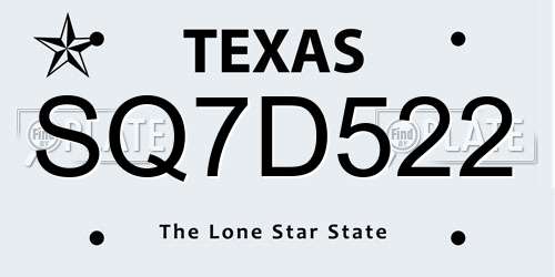 SQ7D522 Texas License Plate