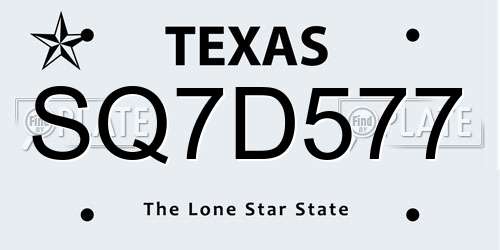 SQ7D577 Texas License Plate