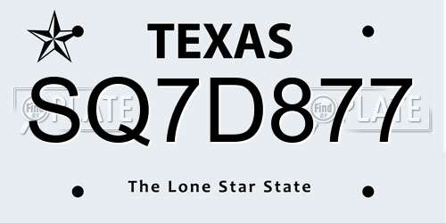SQ7D877 Texas License Plate