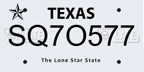 SQ7O577 Texas License Plate