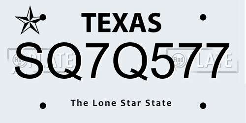 SQ7Q577 Texas License Plate