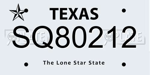 SQ80212 Texas License Plate