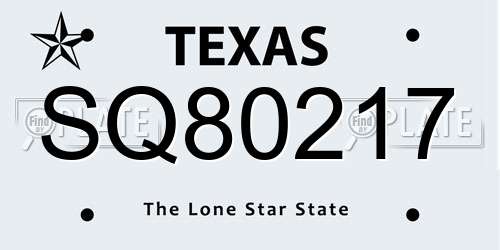 SQ80217 Texas License Plate