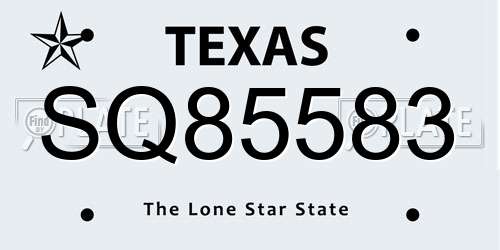 SQ85583 Texas License Plate
