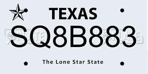 SQ8B883 Texas License Plate