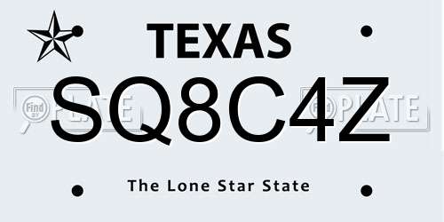 SQ8C4Z Texas License Plate
