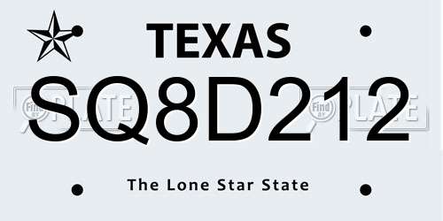 SQ8D212 Texas License Plate