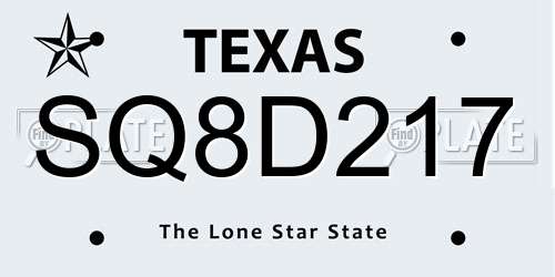 SQ8D217 Texas License Plate