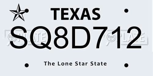 SQ8D712 Texas License Plate