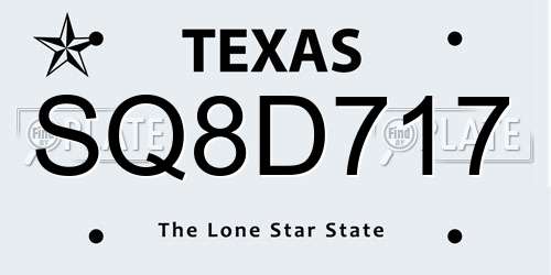 SQ8D717 Texas License Plate