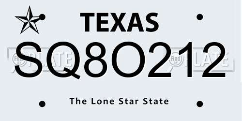 SQ8O212 Texas License Plate