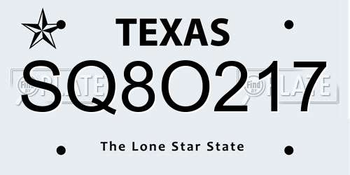 SQ8O217 Texas License Plate