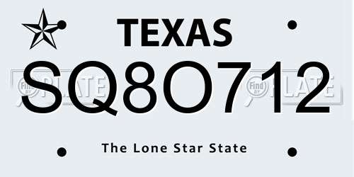 SQ8O712 Texas License Plate