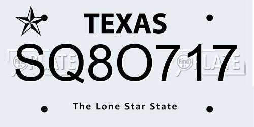 SQ8O717 Texas License Plate