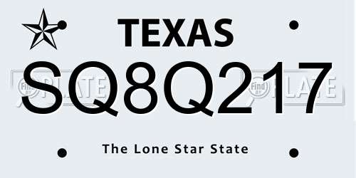 SQ8Q217 Texas License Plate