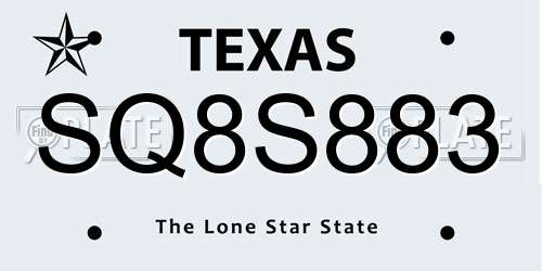 SQ8S883 Texas License Plate
