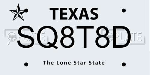SQ8T8D Texas License Plate