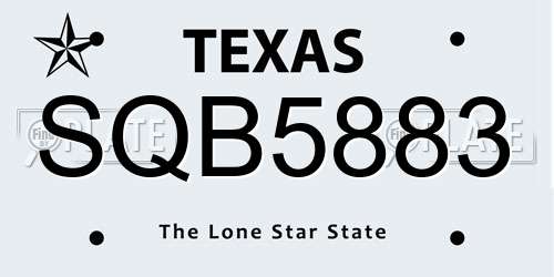 SQB5883 Texas License Plate