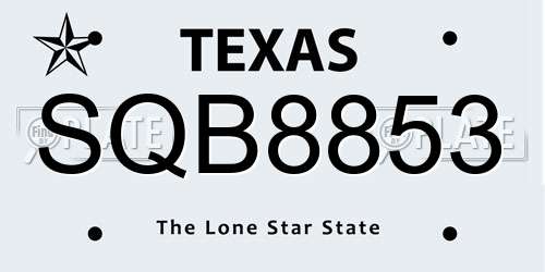 SQB8853 Texas License Plate