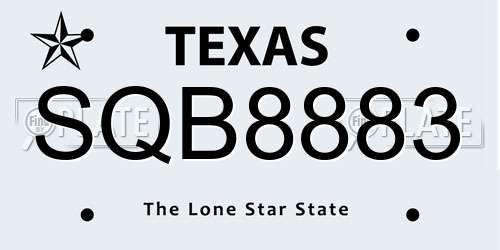 SQB8883 Texas License Plate