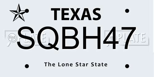 SQBH47 Texas License Plate