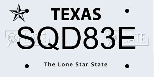 SQD83E Texas License Plate