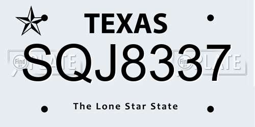 SQJ8337 Texas License Plate
