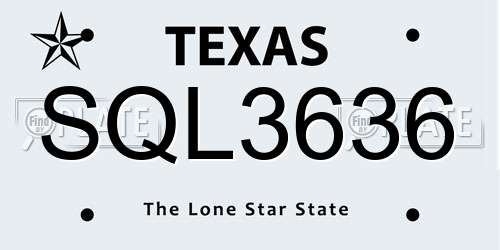 SQL3636 Texas License Plate
