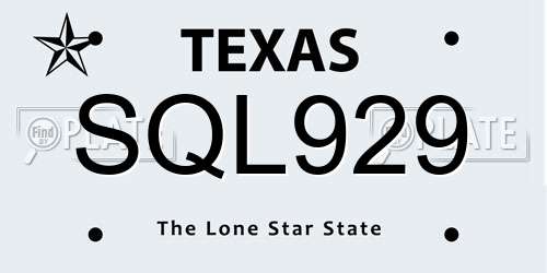 SQL929 Texas License Plate