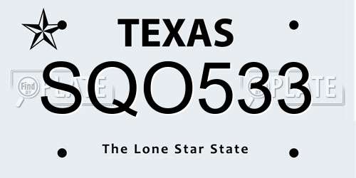 SQO533 Texas License Plate