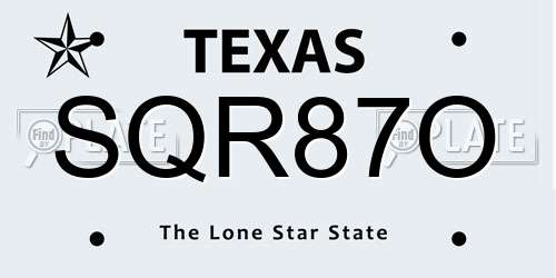 SQR87O Texas License Plate