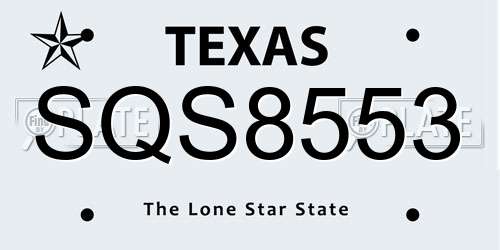 SQS8553 Texas License Plate