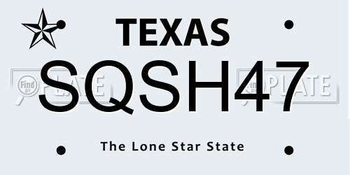 SQSH47 Texas License Plate