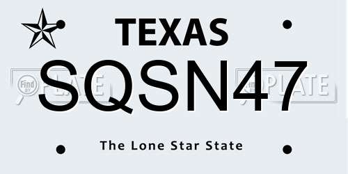 SQSN47 Texas License Plate