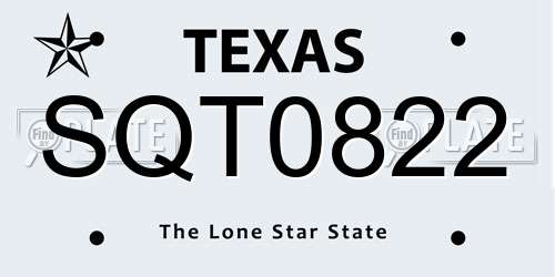 SQT0822 Texas License Plate