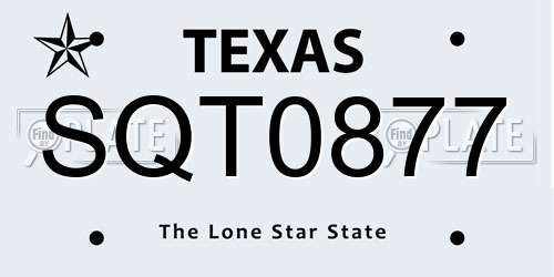 SQT0877 Texas License Plate