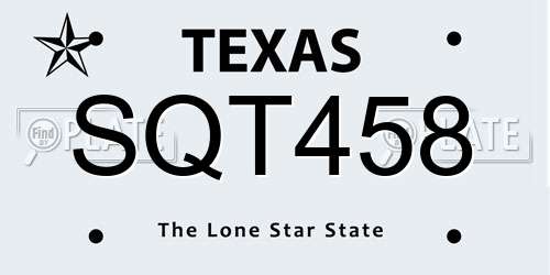 SQT458 Texas License Plate